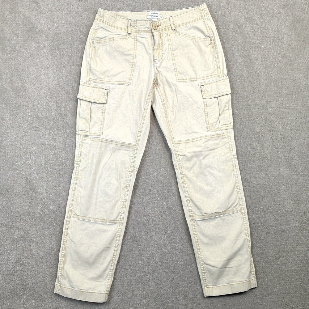 LL Bean Cargo Pants Womens 4 Petite Favorite Fit Khaki Beige Cotton Utility